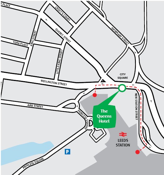 Map showing location of the Queens Hotel