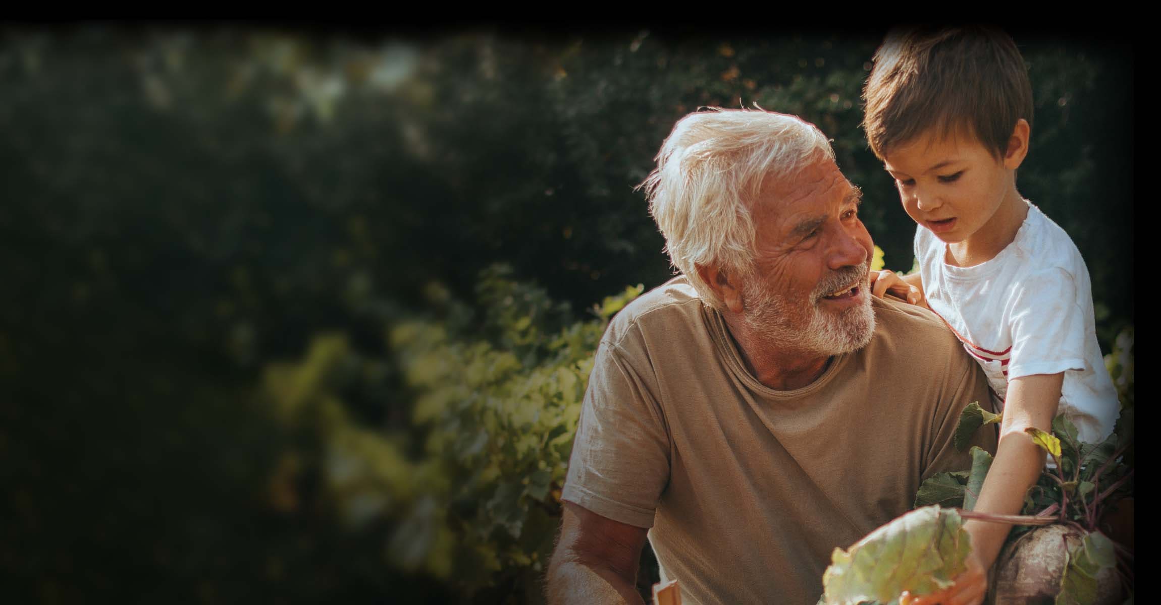 Man and boy gardening