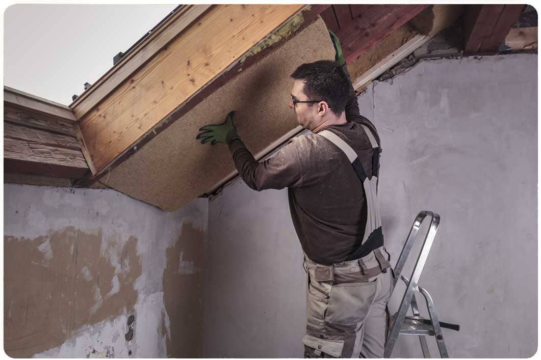 roofer installing insulation