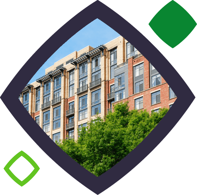 row of flats and trees in squircle