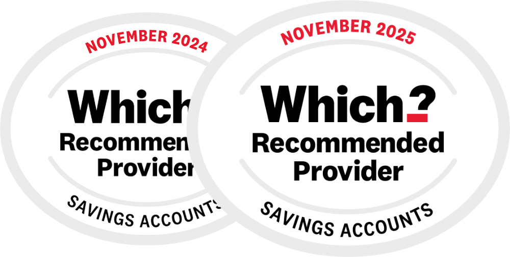 Which recommended provider award logos for savings accounts covering the period November 2024 and 2025, logos read "Which recommended provider savings accounts November 2024 and Which recommended provider savings accounts November 2025"
